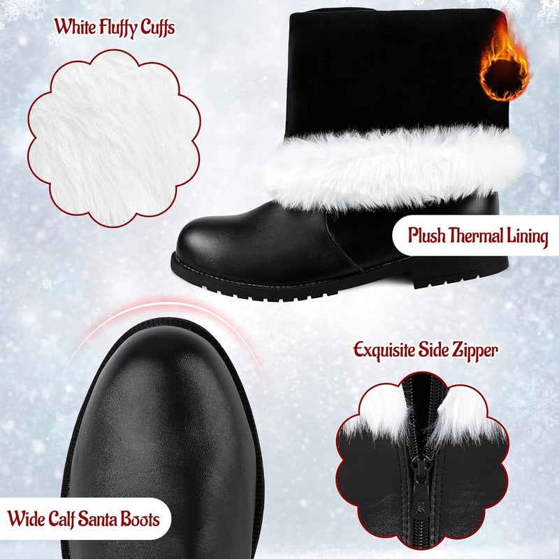 FancyFun Store Christmas Santa Boots Men, Christmas Santa Claus Boots for Men Adult Wide Calf Costume with White Fur - Image 3